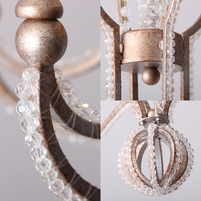 Candle Metal Chandelier Light Fixture Traditional Light 5 Lights Living Room Ceiling Light in Rust with Crystal Accent