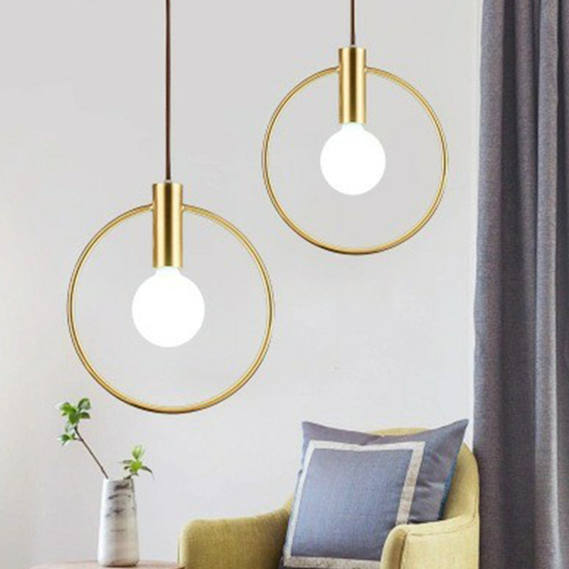 Ring Pendulum Light Minimalist Metal Single Bulb Brass Finish Hanging Light Fixture
