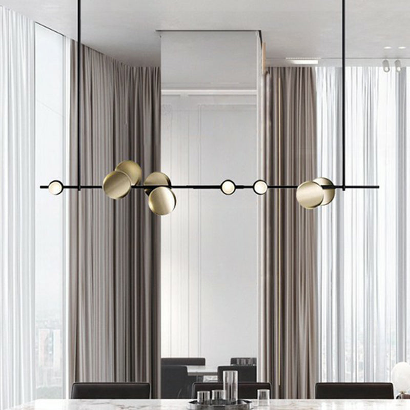 Postmodern Creative Circles Pendant Light Fixture Metal 6-Light Kitchen Linear Chandelier in Bronze