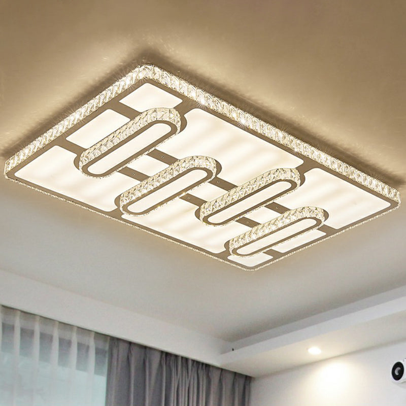 Plafonnier rectangulaire en cristal K9 à facettes, luminaire encastré à LED clair et minimaliste pour salon