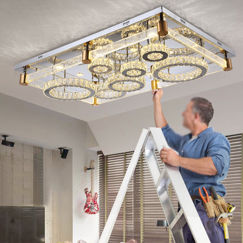 Clear Rectangular LED Flushmount Light Modernist Crystal Circles Ceiling Flush Mount Light