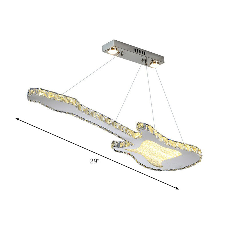 Minimalist Creative Guitar Shaped Pendant Lamp Cut-Crystal Dining Room Chandelier Light in Clear