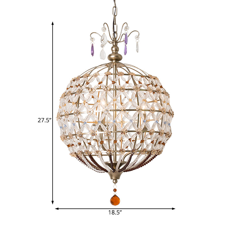 Champagne Globe Frame Chandelier Light Traditional Metal 4 Lights Dining Room Hanging Light with Crystal Accent