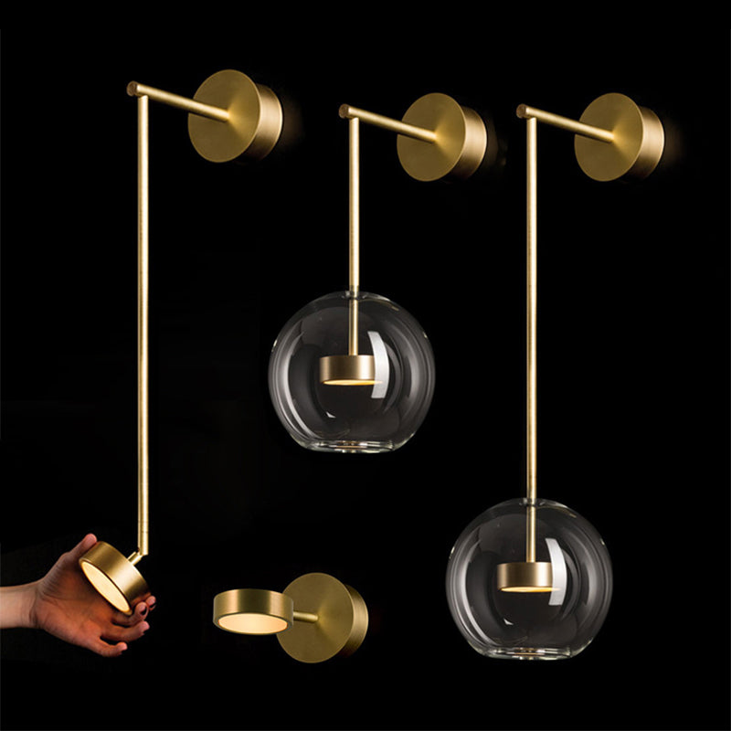 Brass Drum Wall Mounted Lamp Simplicity Metal LED Sconce Light with Globe Clear Glass Shade