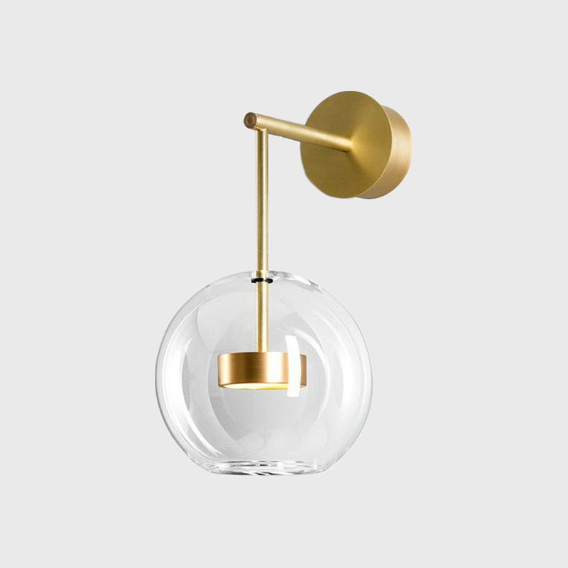 Brass Drum Wall Mounted Lamp Simplicity Metal LED Sconce Light with Globe Clear Glass Shade