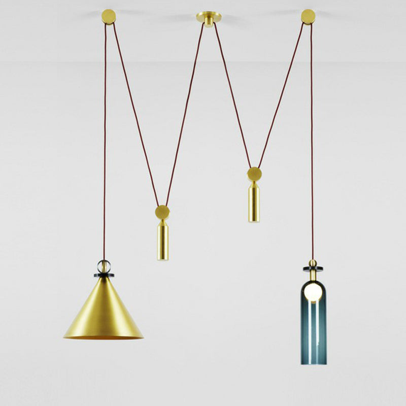 Designer 2-Head Swag Pendant Cone and Elongated Dome Hanging Light with Metal Shade