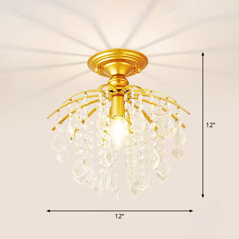 Crystal Tassel Semi Flush Mount Light Country Single Aisle Semi Flush Mount Ceiling Light