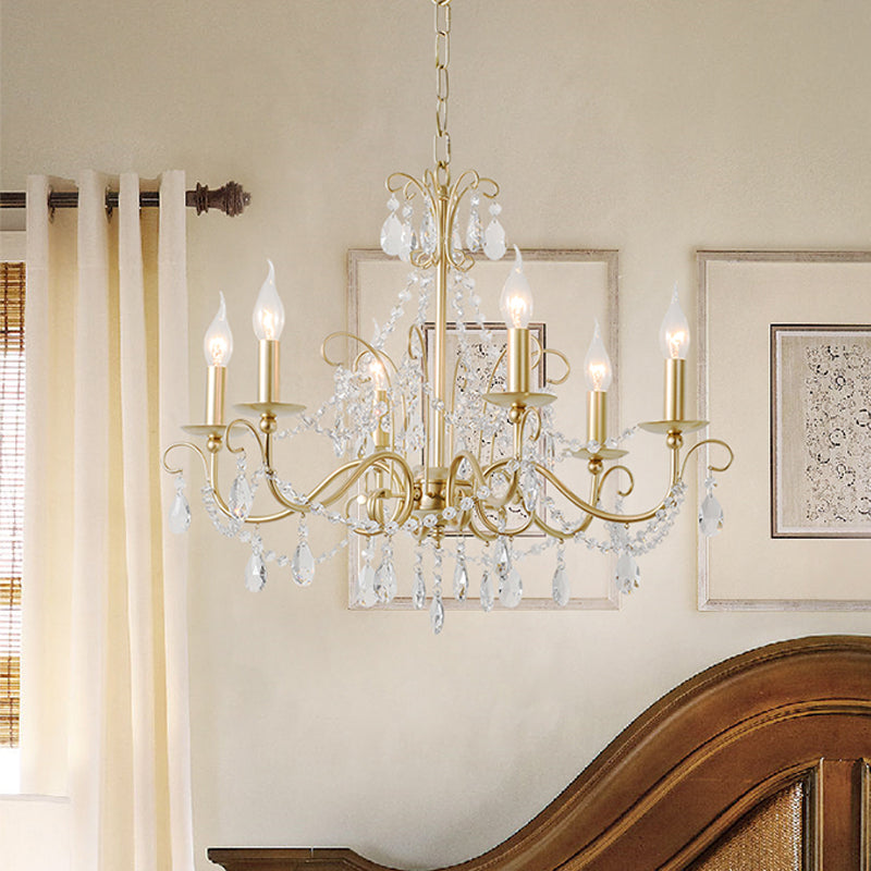 Metal Gold Finish Chandelier Candelabra Victorian Style Hanging Light with Crystal Accents