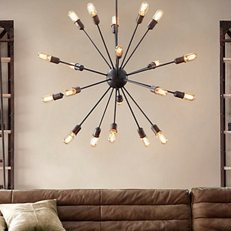 Metal Burst Pendant Ceiling Light Loft Style Living Room Hanging Chandelier in Black