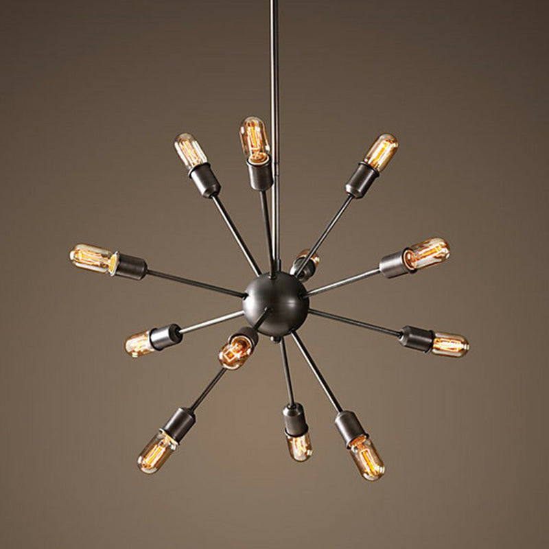 Metal Burst Pendant Ceiling Light Loft Style Living Room Hanging Chandelier in Black
