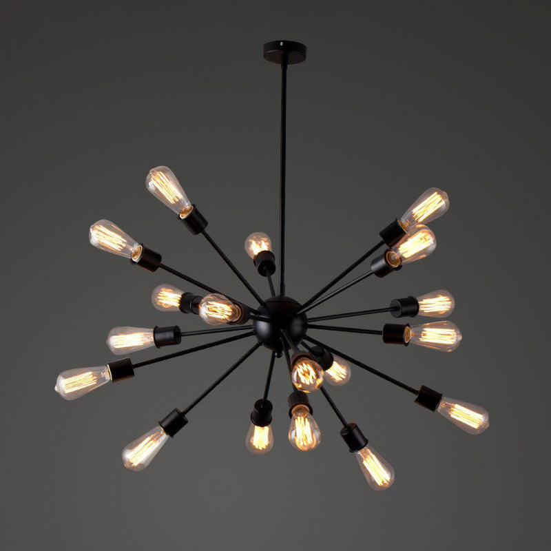 Metal Burst Pendant Ceiling Light Loft Style Living Room Hanging Chandelier in Black