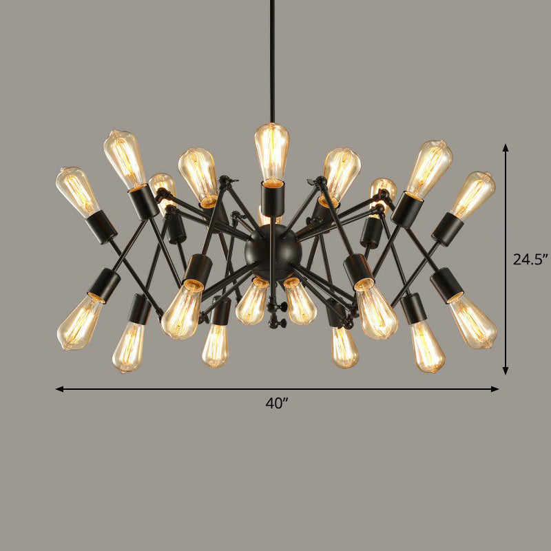 20 Lights Spider Chandelier Rustic Black Metallic Ceiling Suspension Lamp for Dining Room