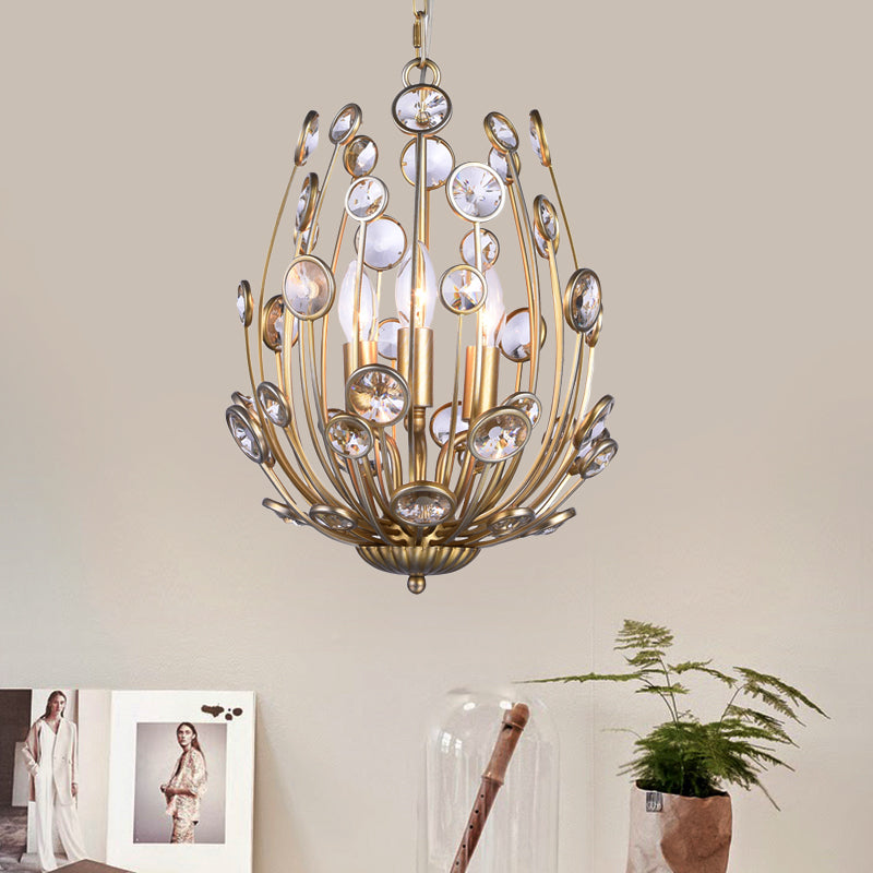 Flower Crystal Ceiling Light Rustic 3 Lights Dining Room Chandelier Light with Champagne Arm