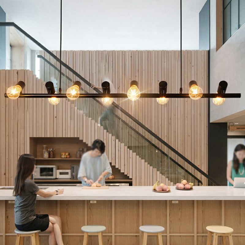 Black Linear Island Parge Light Loft Metal Restaurant Spotlight con diseño de bombilla expuesta