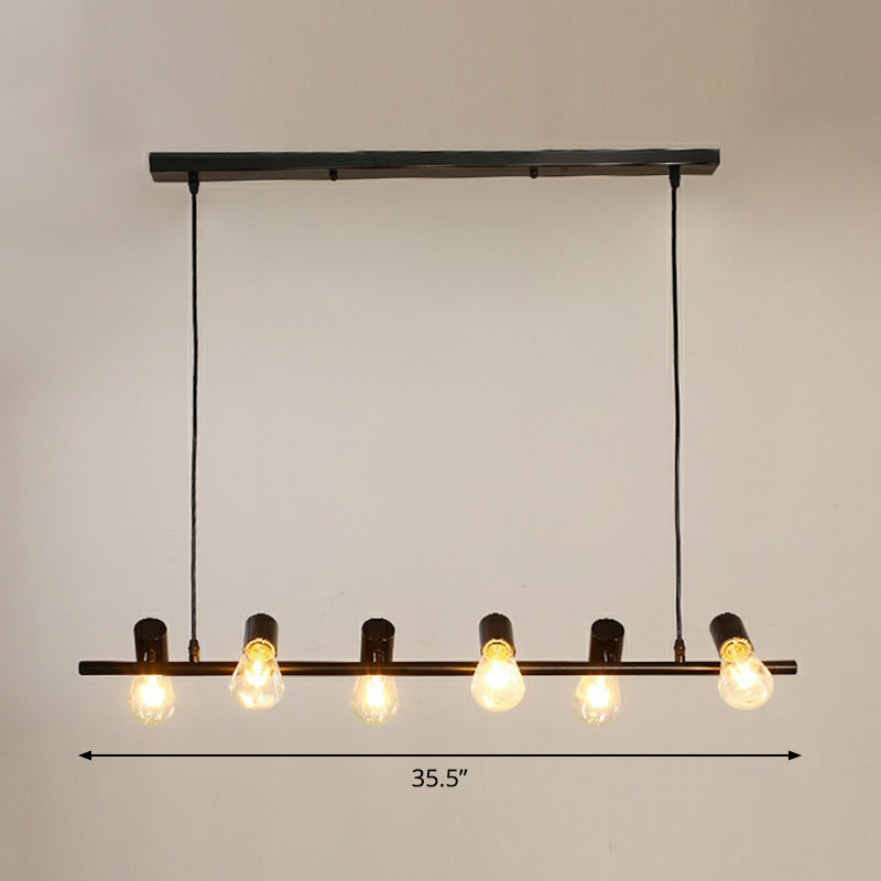 Black Linear Island Parge Light Loft Metal Restaurant Spotlight con diseño de bombilla expuesta