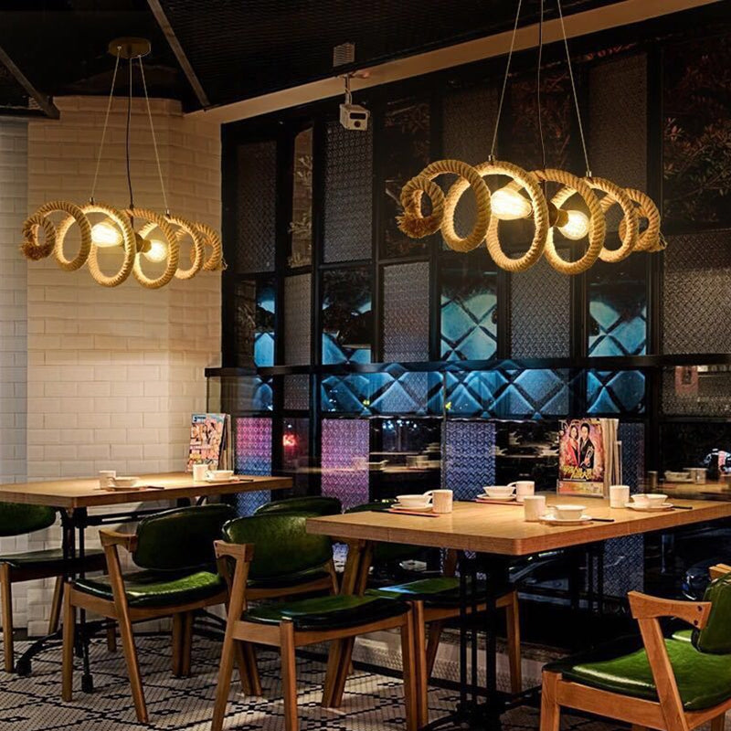 2 Heads Spiral Ceiling Mount Light Industrial Brown Rope Semi Flush Mount Light for Dining Room