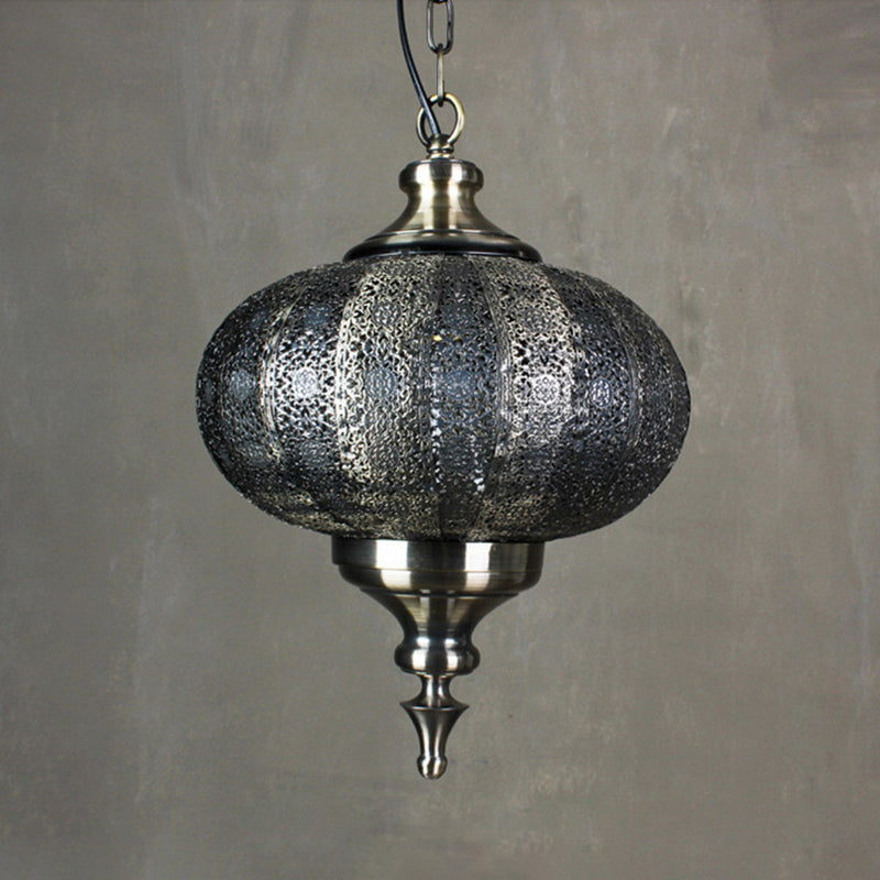 Antique Lantern Pendant Lighting 1 Bulb Metallic Hanging Light in Bronze for Restaurant
