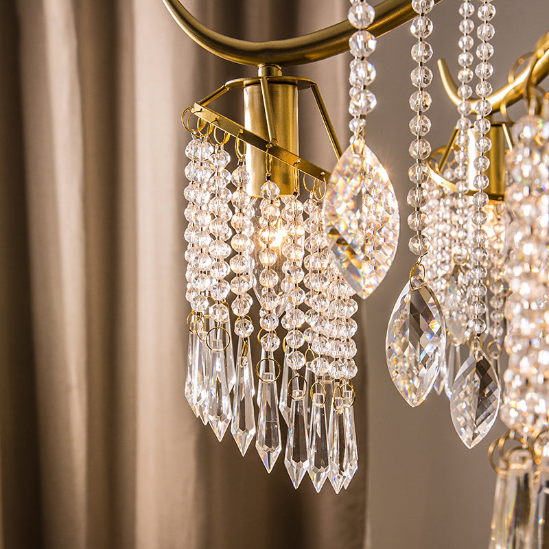 Gold Finish Chandelier Lamp Antique Crystal Tassel Hanging Light Fixture for Bedroom