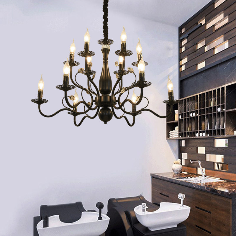 5/12/16 Lights Metal Pendant Chandelier Rustic Black/Gold Candle Dining Room Hanging Ceiling Fixture