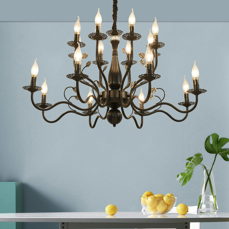 5/12/16 Lights Metal Pendant Chandelier Rustic Black/Gold Candle Dining Room Hanging Ceiling Fixture