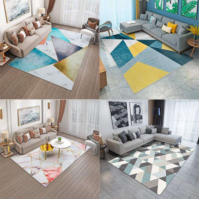 Modern Geometric Printed Rug Multi Color Polyster Rug Anti-Slip Backing Machine Washable Carpet for Living Room