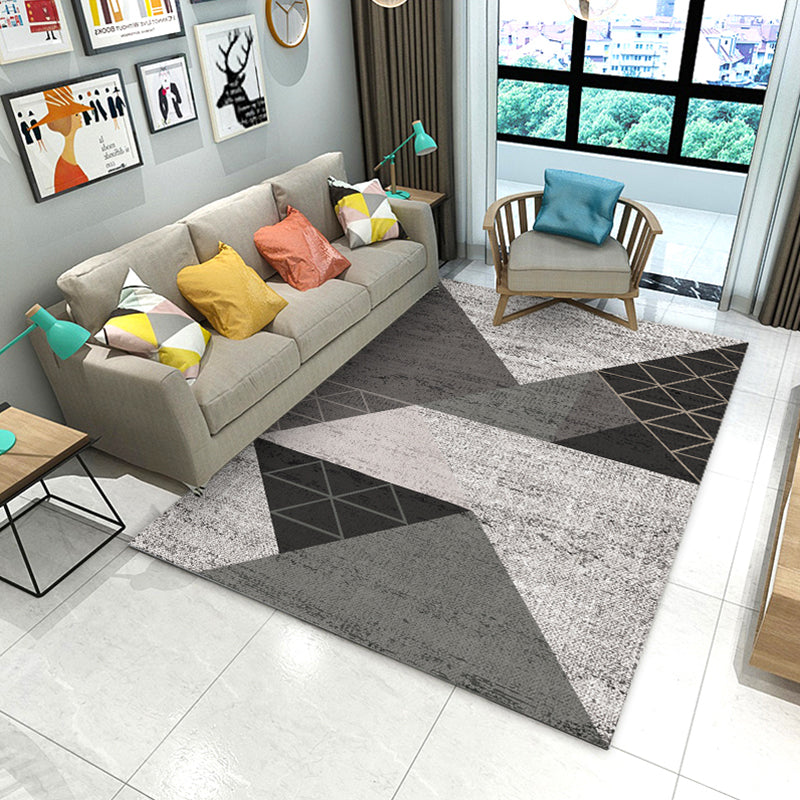 Modern Geometric Printed Rug Multi Color Polyster Rug Anti-Slip Backing Machine Washable Carpet for Living Room
