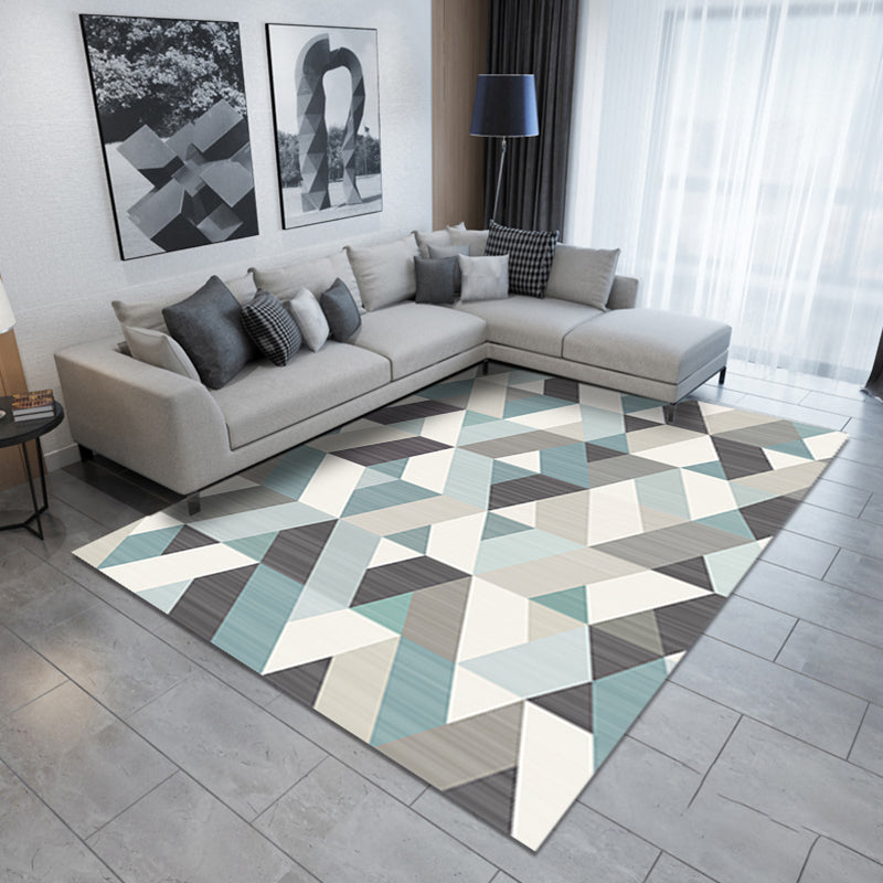 Modern Geometric Printed Rug Multi Color Polyster Rug Anti-Slip Backing Machine Washable Carpet for Living Room