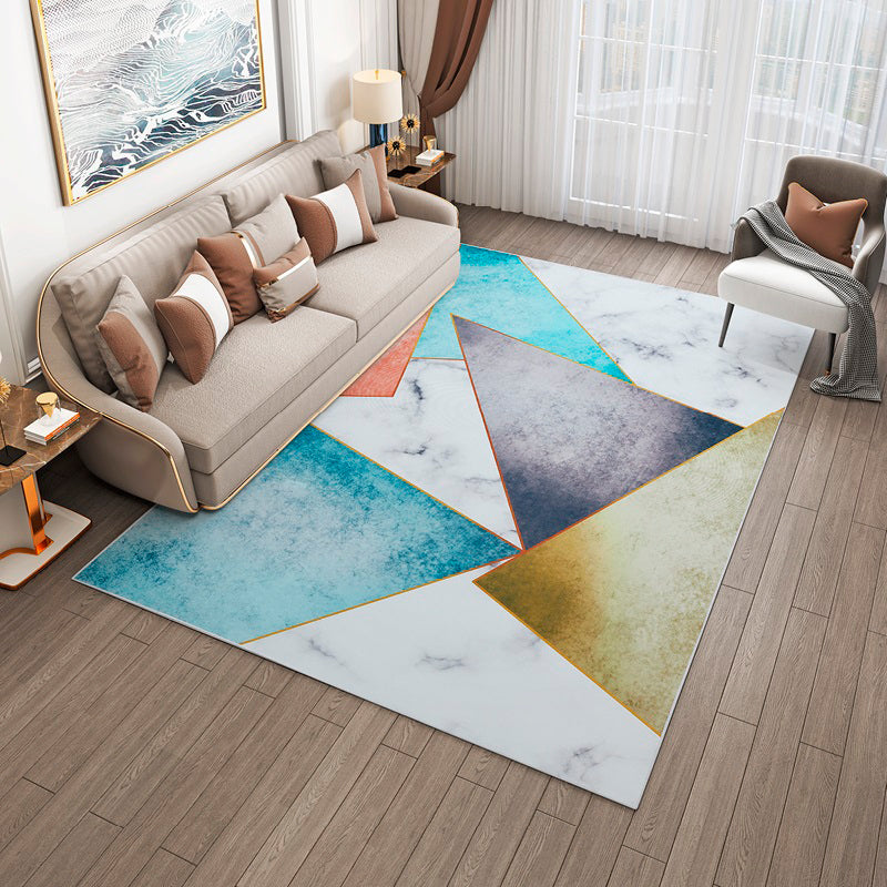 Modern Geometric Printed Rug Multi Color Polyster Rug Anti-Slip Backing Machine Washable Carpet for Living Room