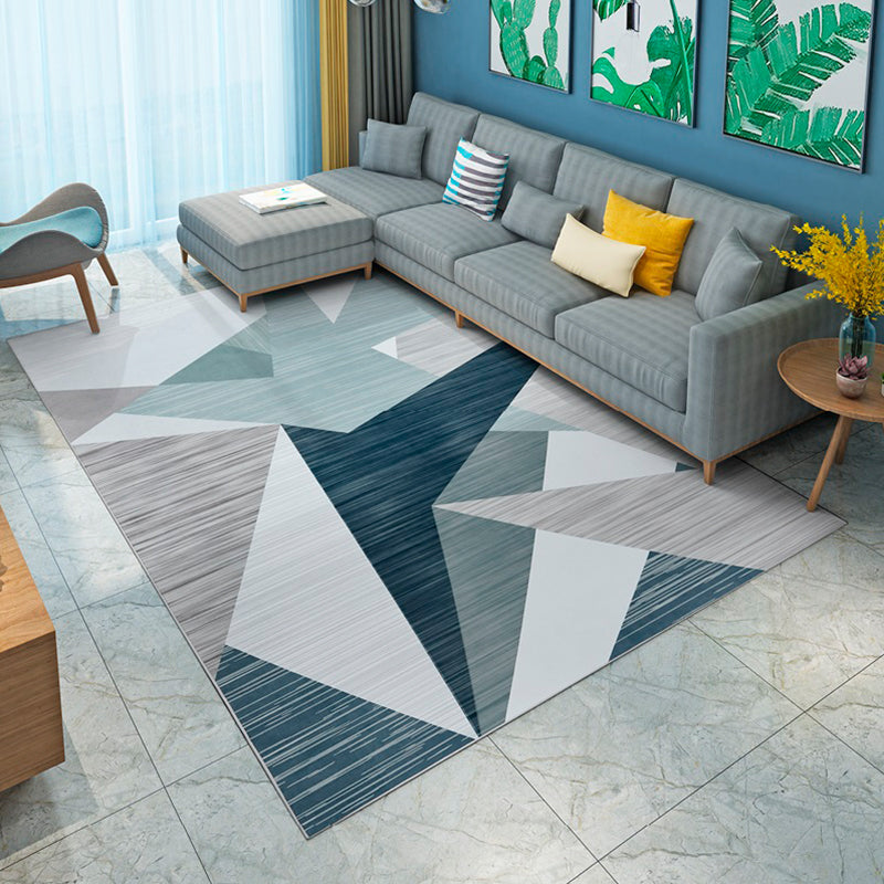 Modern Geometric Printed Rug Multi Color Polyster Rug Anti-Slip Backing Machine Washable Carpet for Living Room