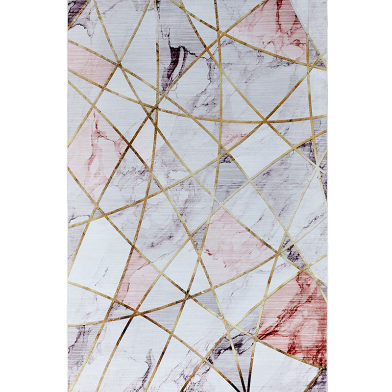 Modern Geometric Printed Rug Multi Color Polyster Rug Anti-Slip Backing Machine Washable Carpet for Living Room