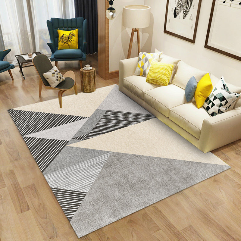 Modern Geometric Printed Rug Multi Color Polyster Rug Anti-Slip Backing Machine Washable Carpet for Living Room