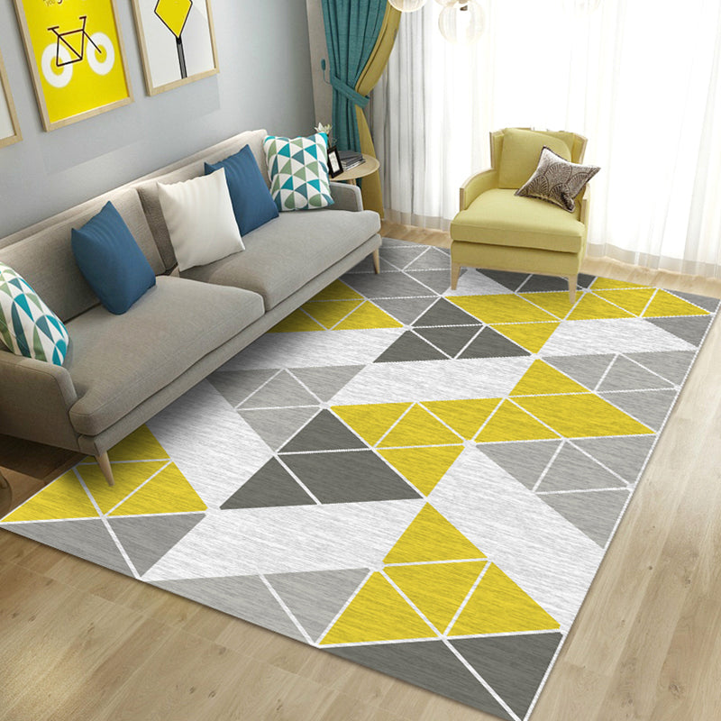 Modern Geometric Printed Rug Multi Color Polyster Rug Anti-Slip Backing Machine Washable Carpet for Living Room