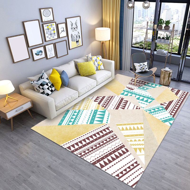 Modern Geometric Printed Rug Multi Color Polyster Rug Anti-Slip Backing Machine Washable Carpet for Living Room