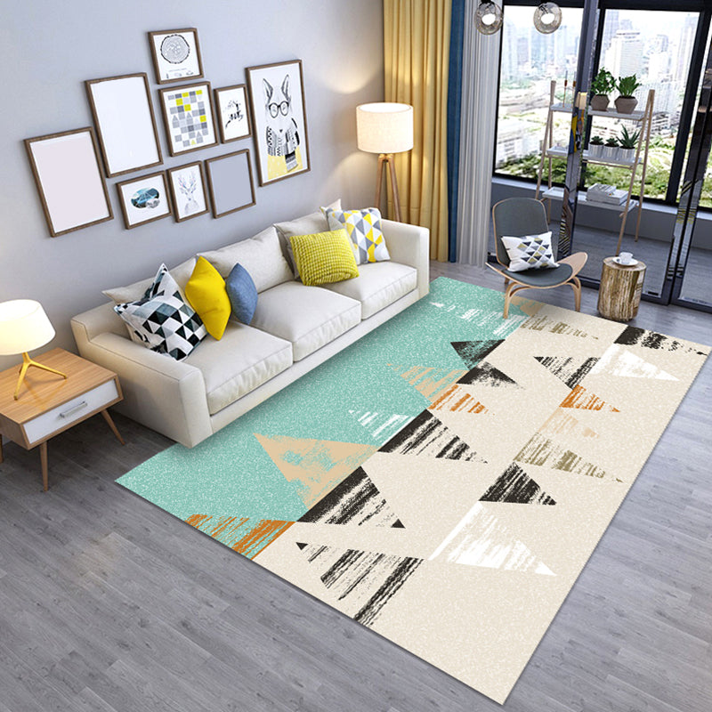 Modern Geometric Printed Rug Multi Color Polyster Rug Anti-Slip Backing Machine Washable Carpet for Living Room