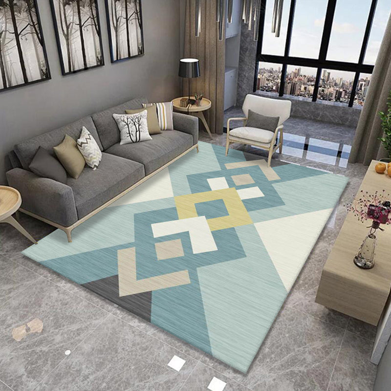 Formal Living Room Rug Multi Color Geometric Patterned Carpet Synthetics Anti-Slip Backing Washable Rug