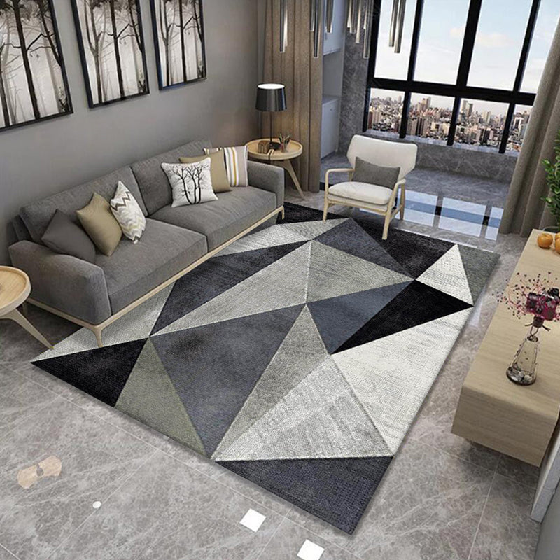 Formal Living Room Rug Multi Color Geometric Patterned Carpet Synthetics Anti-Slip Backing Washable Rug