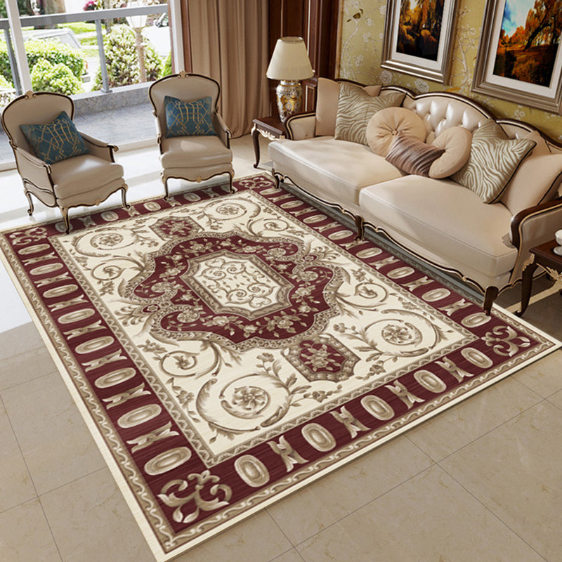 Retro Living Room Rug Multi Colored Flower Pattern Indoor Rug Polypropylene Non-Slip Machine Washable Rug