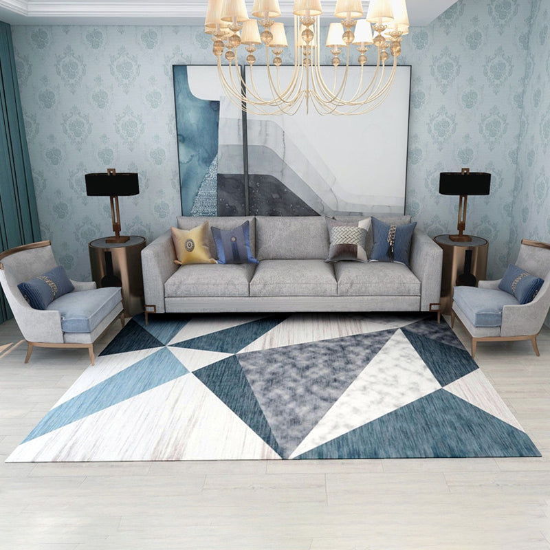 Simple Modern Rug Multi-Color Geometric Print Carpet Anti-Slip Backing Washable Indoor Rug for Living Room