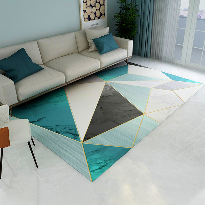 Simple Modern Rug Multi-Color Geometric Print Carpet Anti-Slip Backing Washable Indoor Rug for Living Room