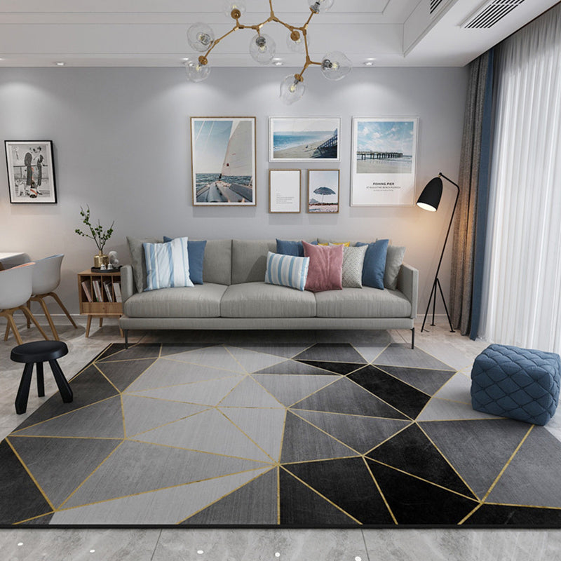 Simple Modern Rug Multi-Color Geometric Print Carpet Anti-Slip Backing Washable Indoor Rug for Living Room
