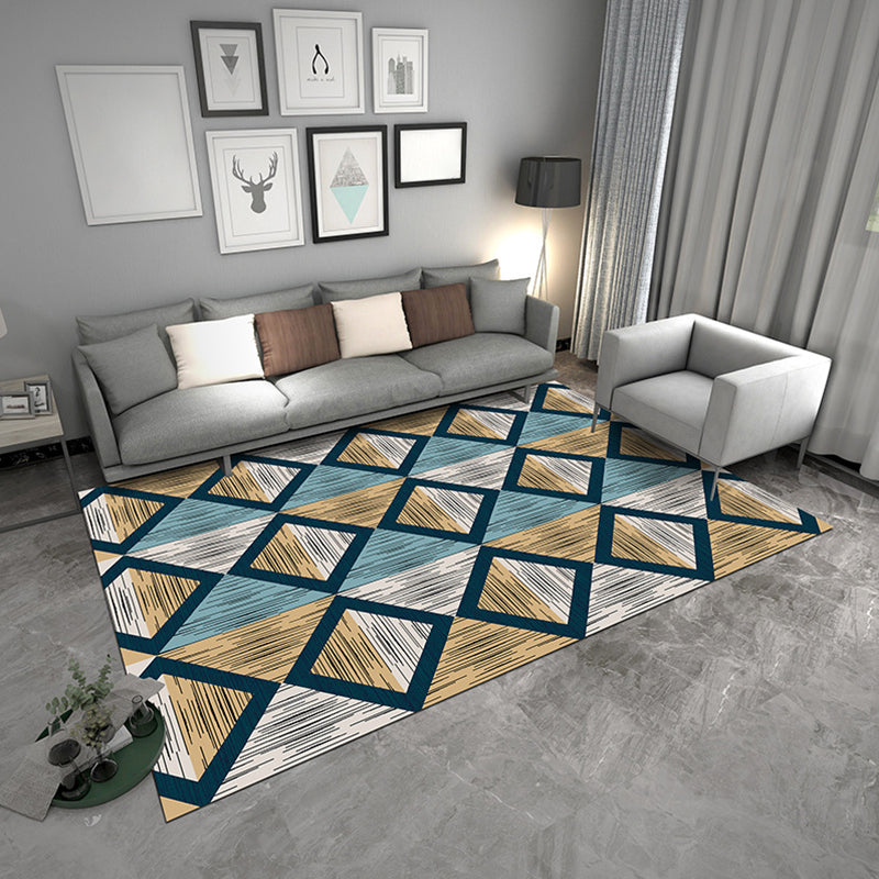 Zeitgenössischer geometrischer Teppich, mehrfarbiger Polyster-Teppich, haustierfreundlicher, rutschfester Innenteppich für den Salon
