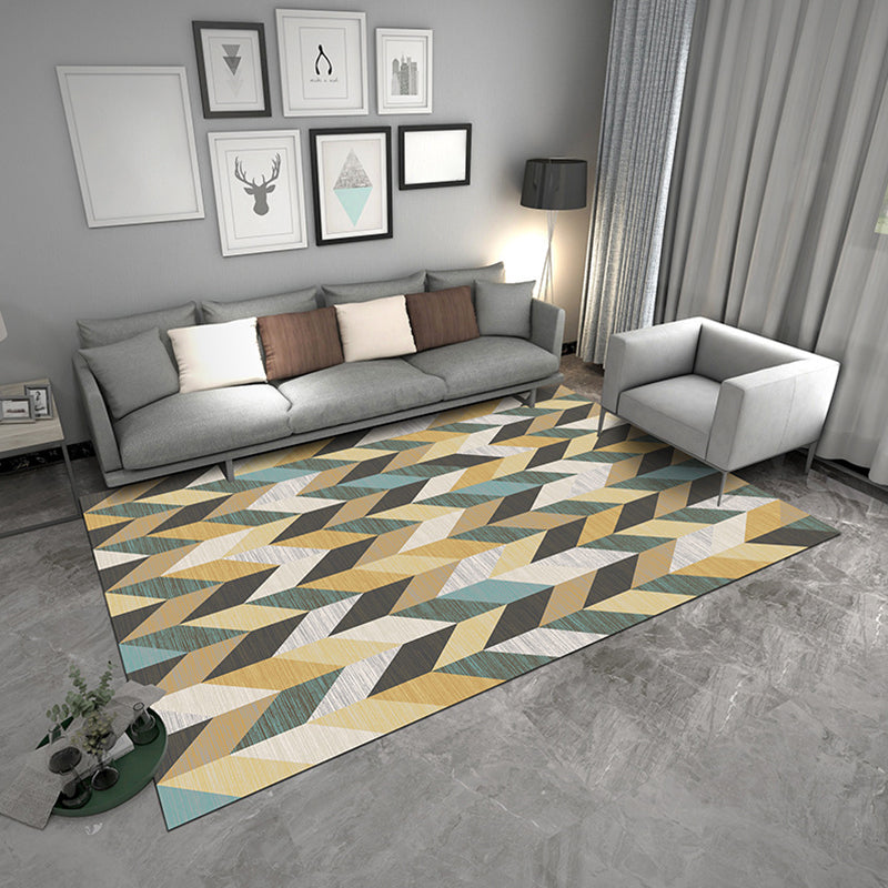 Zeitgenössischer geometrischer Teppich, mehrfarbiger Polyster-Teppich, haustierfreundlicher, rutschfester Innenteppich für den Salon