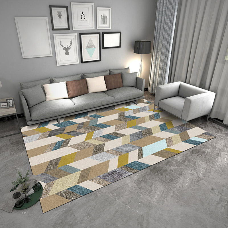 Zeitgenössischer geometrischer Teppich, mehrfarbiger Polyster-Teppich, haustierfreundlicher, rutschfester Innenteppich für den Salon