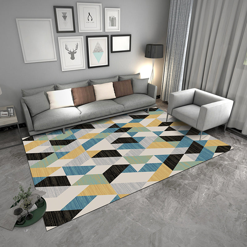Zeitgenössischer geometrischer Teppich, mehrfarbiger Polyster-Teppich, haustierfreundlicher, rutschfester Innenteppich für den Salon
