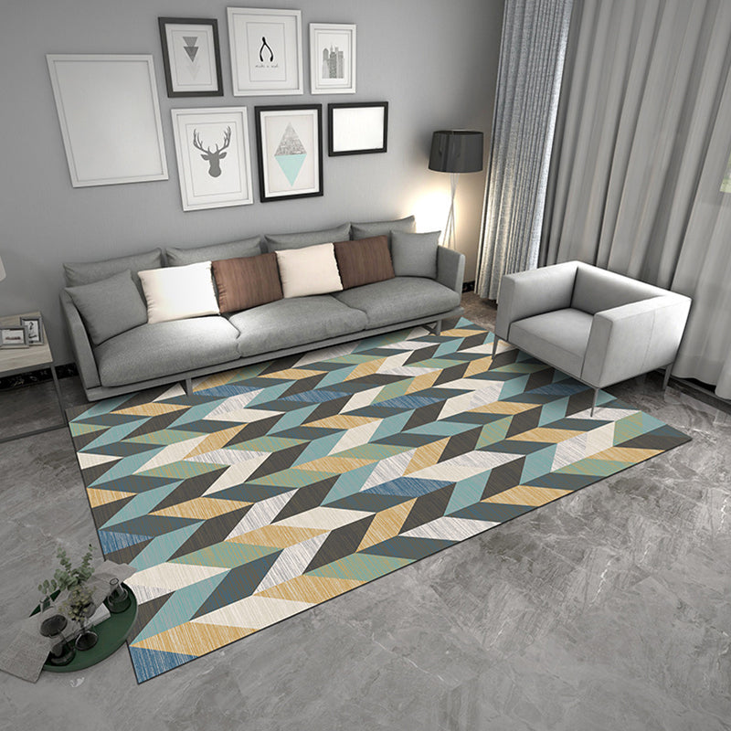 Zeitgenössischer geometrischer Teppich, mehrfarbiger Polyster-Teppich, haustierfreundlicher, rutschfester Innenteppich für den Salon