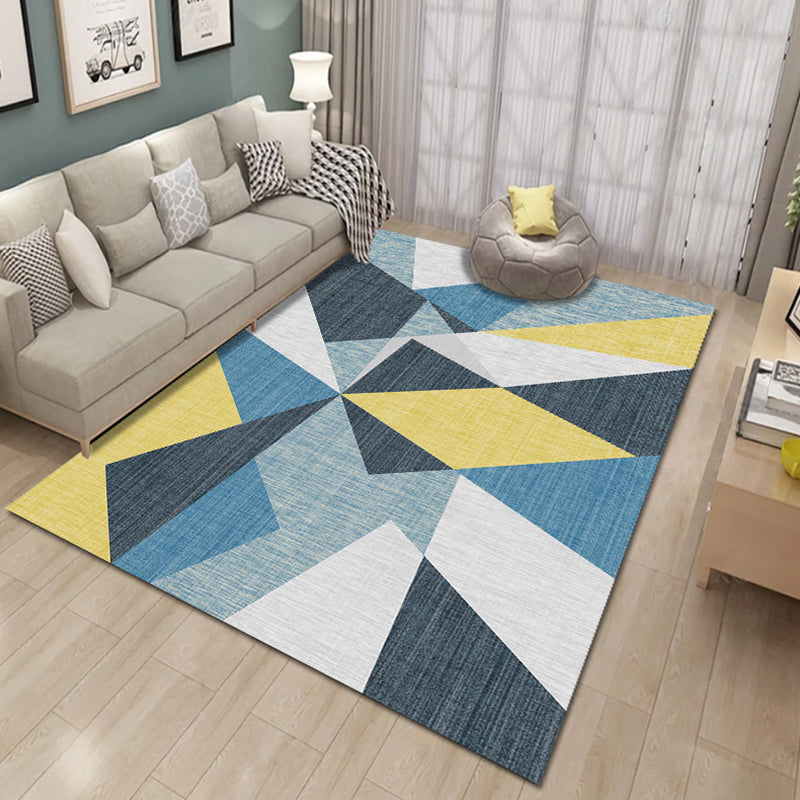 Fancy Living Room Rug Multi Color Geometric Area Carpet Polyster Non-Slip Backing Washable Indoor Rug