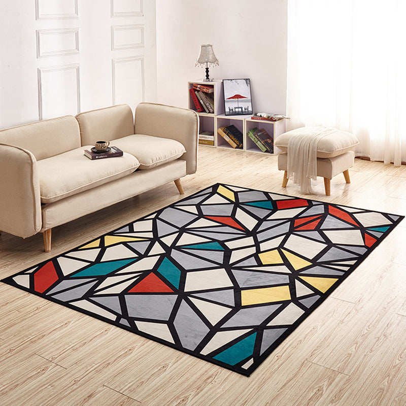 Relaxing Decoration Rug Multi Colored Geometric Printed Carpet Polyster Anti-Slip Pet Friendly Rug