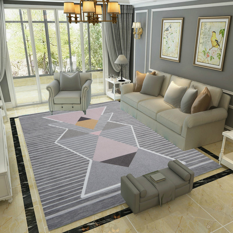 Simple Bedroom Rug Multi Color Geometric Print Area Rug Polyster Non-Slip Backing Pet Friendly Carpet