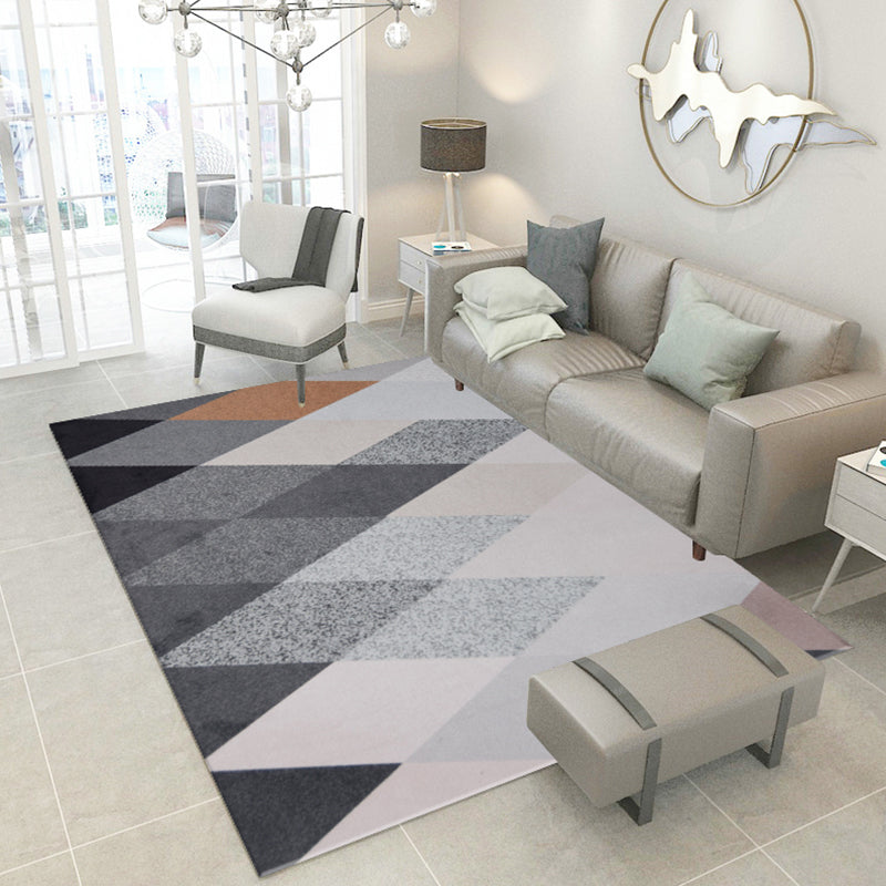 Simple Bedroom Rug Multi Color Geometric Print Area Rug Polyster Non-Slip Backing Pet Friendly Carpet