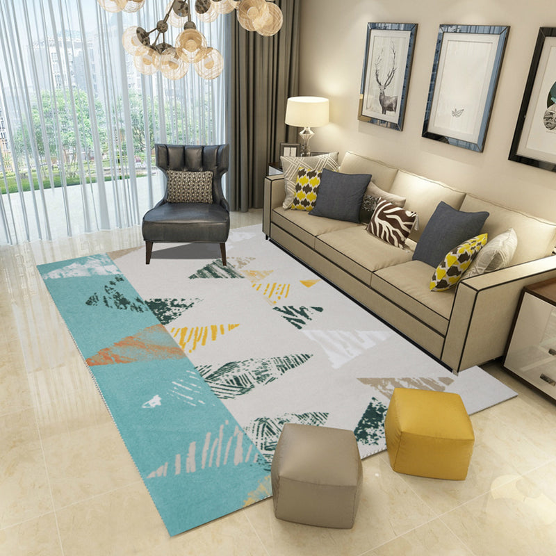 Simple Bedroom Rug Multi Color Geometric Print Area Rug Polyster Non-Slip Backing Pet Friendly Carpet